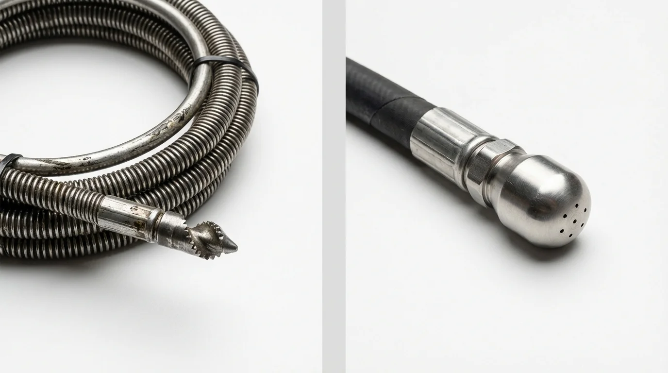 Drain snake cable and hydro jetting nozzle used for drain cleaning in Danvers, IL