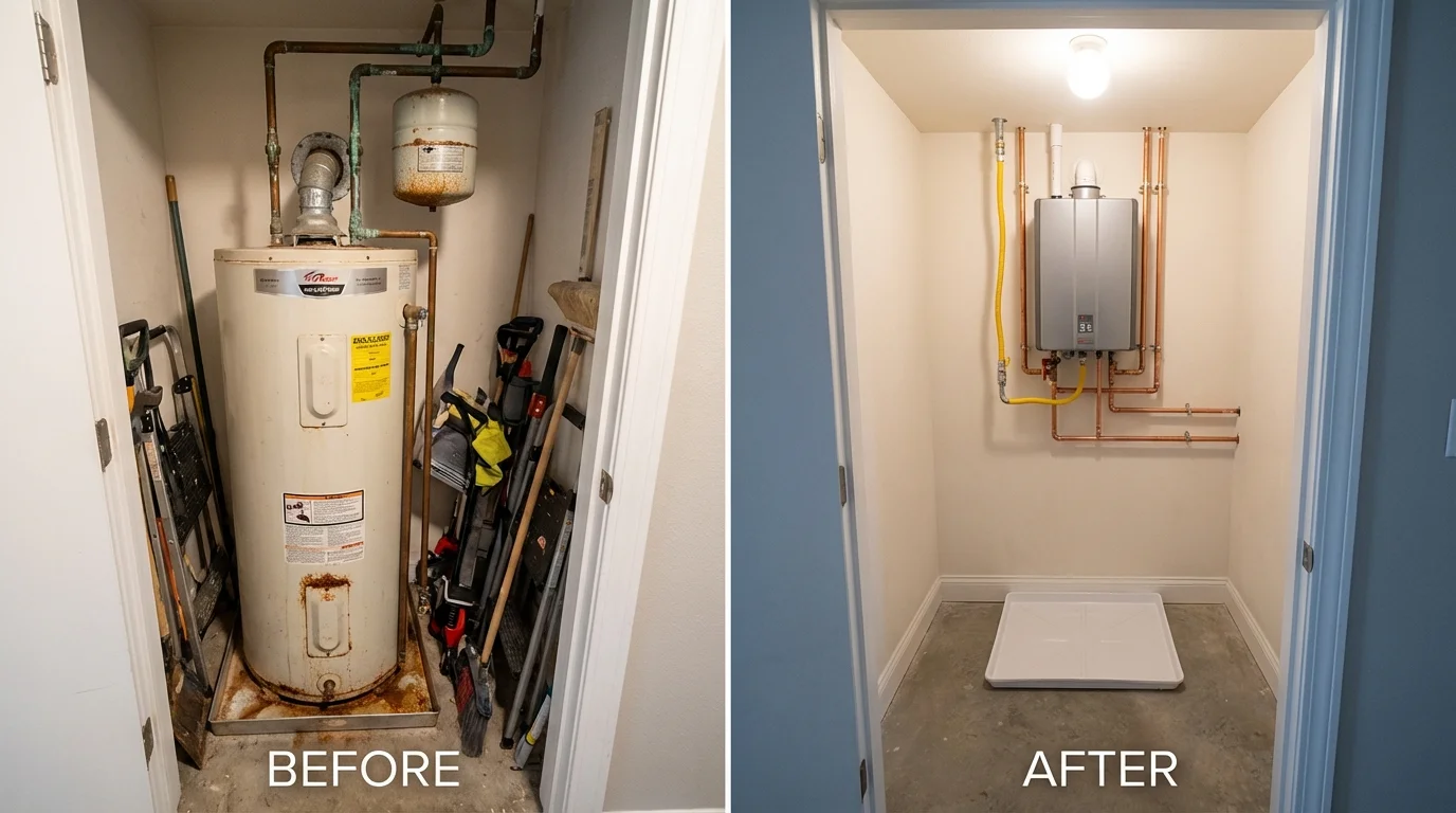 Tank water heater versus wall-mounted tankless unit comparison for Danvers, IL homeowners